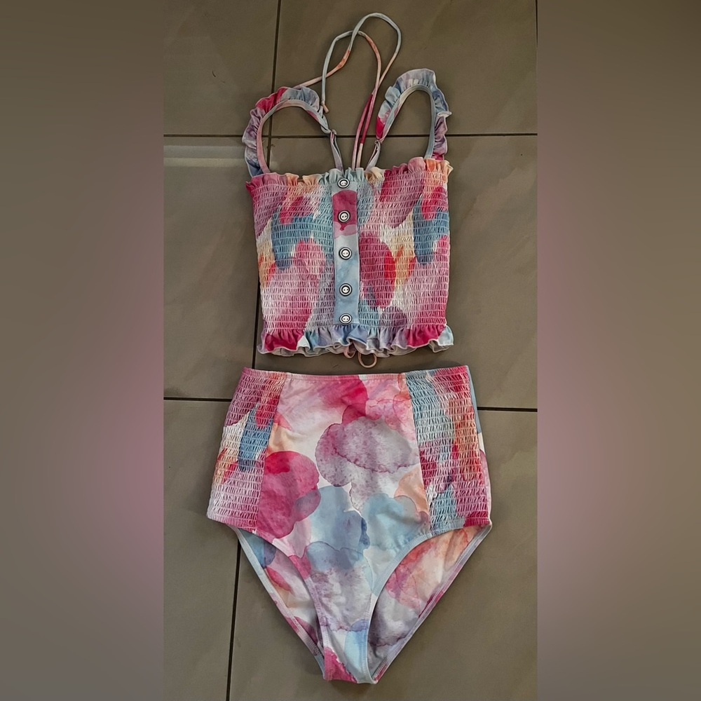 Rad Two Piece Pink and Blue Pastel Swim Suit